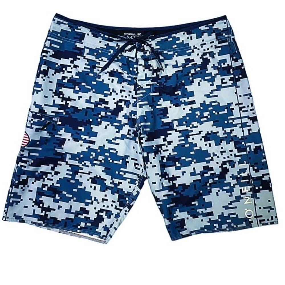 O'NEILL US Army Blue Digi Cam American Flag Hyperfreak Board Shorts ~ Men's 38